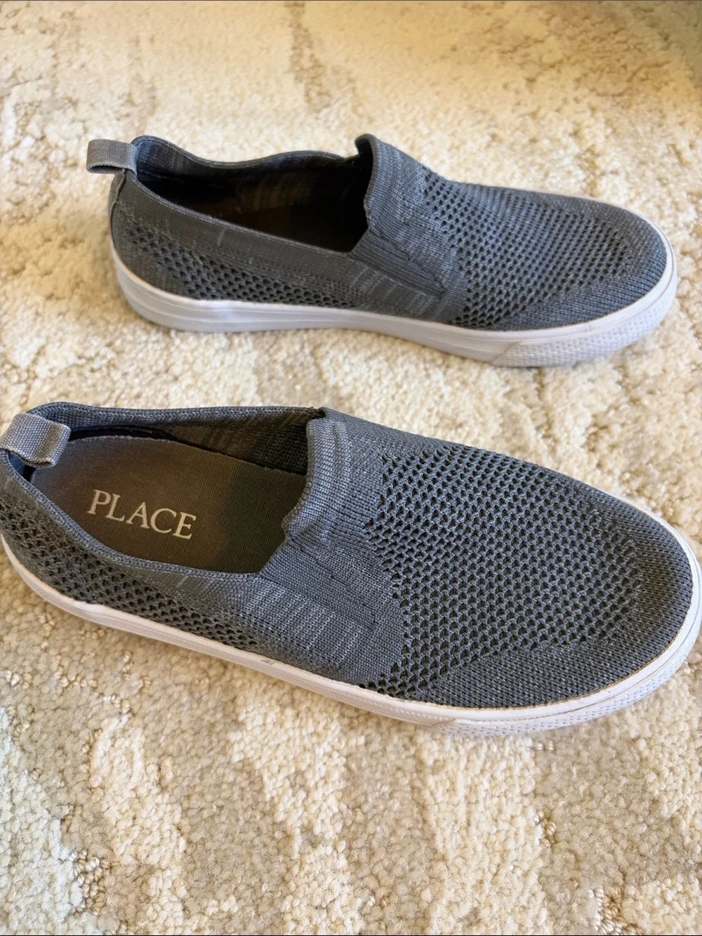 The Children's Place Men's Gray Knit Slip-On Sneakers with White Sole